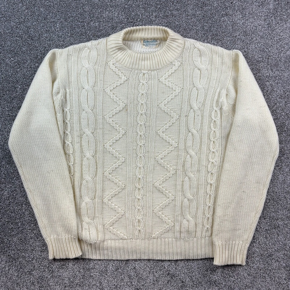 Vintage‎ Alexander Fisherman Sweater Mens XL Cream Acrylic Cable Knit Chunky
